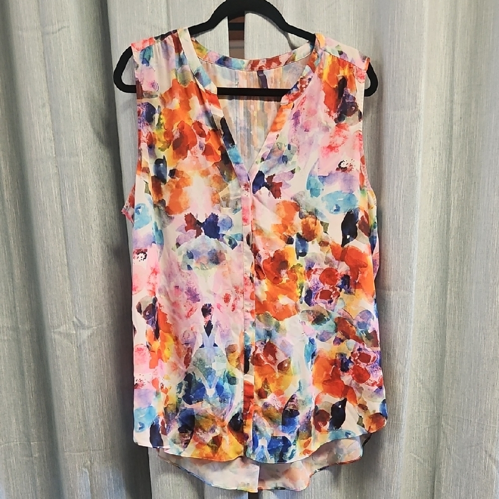 NYDJ Pink and Orange Sleeveless Tunic with Artistic Design